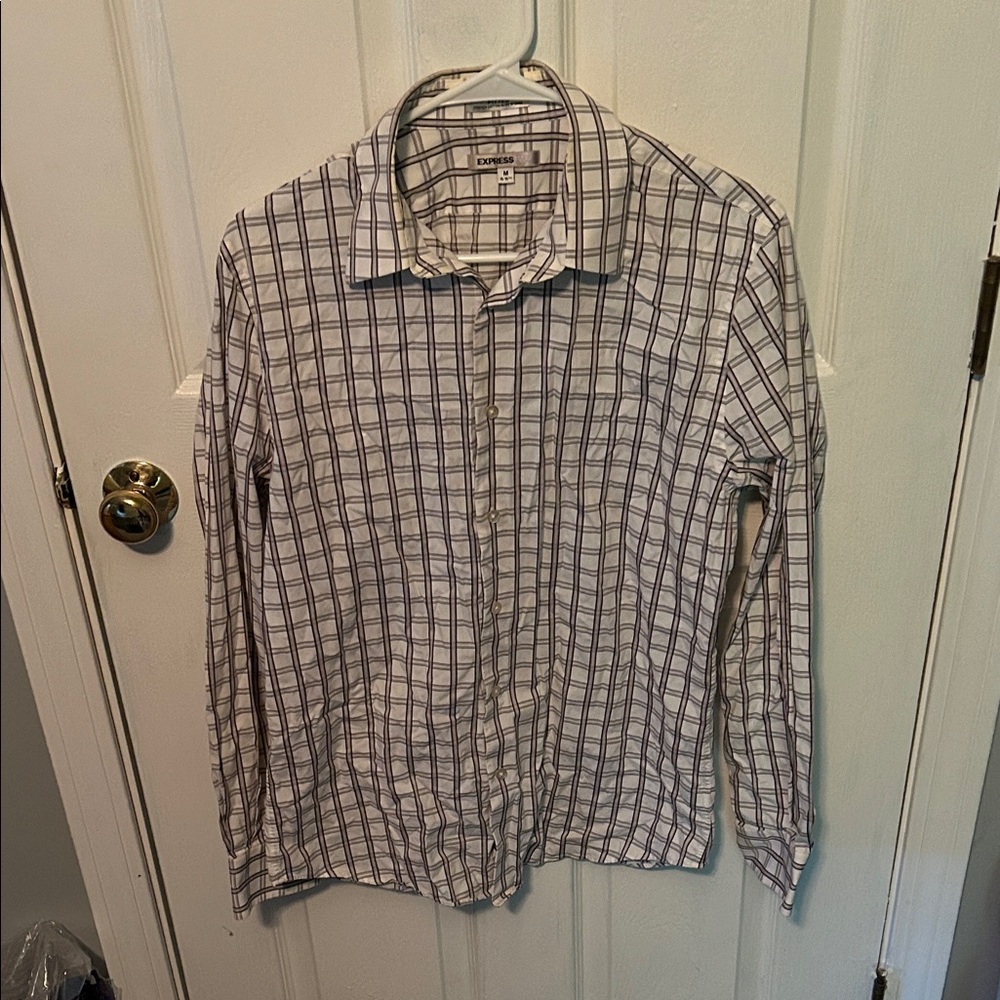 Express Men's Plaid Button-Down Shirt - Black and White